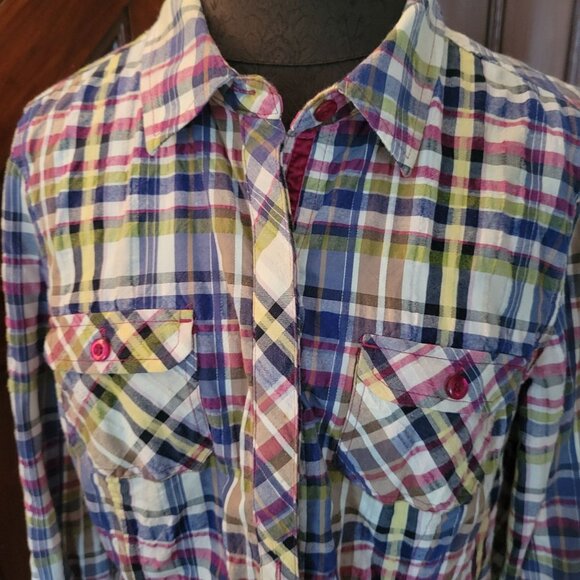 Christopher & Banks Plaid Button-Up Shirt P/L Cotton & Nylon - Picture 6 of 7